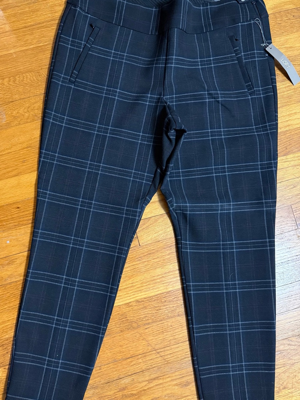 LOFT Black Plaid Slim Tapered Pants